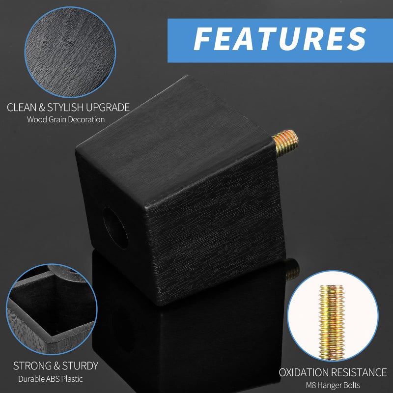 Masendelk 2 inch Plastic Furniture Legs, Square Couch legs Black Sofa Legs set of 4, Mid Century Furniture feet M8 Replacement Legs for Armchair Bed Couch Cabinet Desk Table Sofa - Image 3